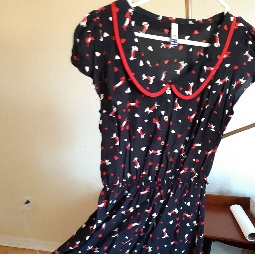 RARE UK Brand Dachshund Dog Print Dress